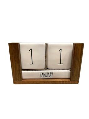 Rae Dunn Ceramic & Wood Perpetual Block Calendar